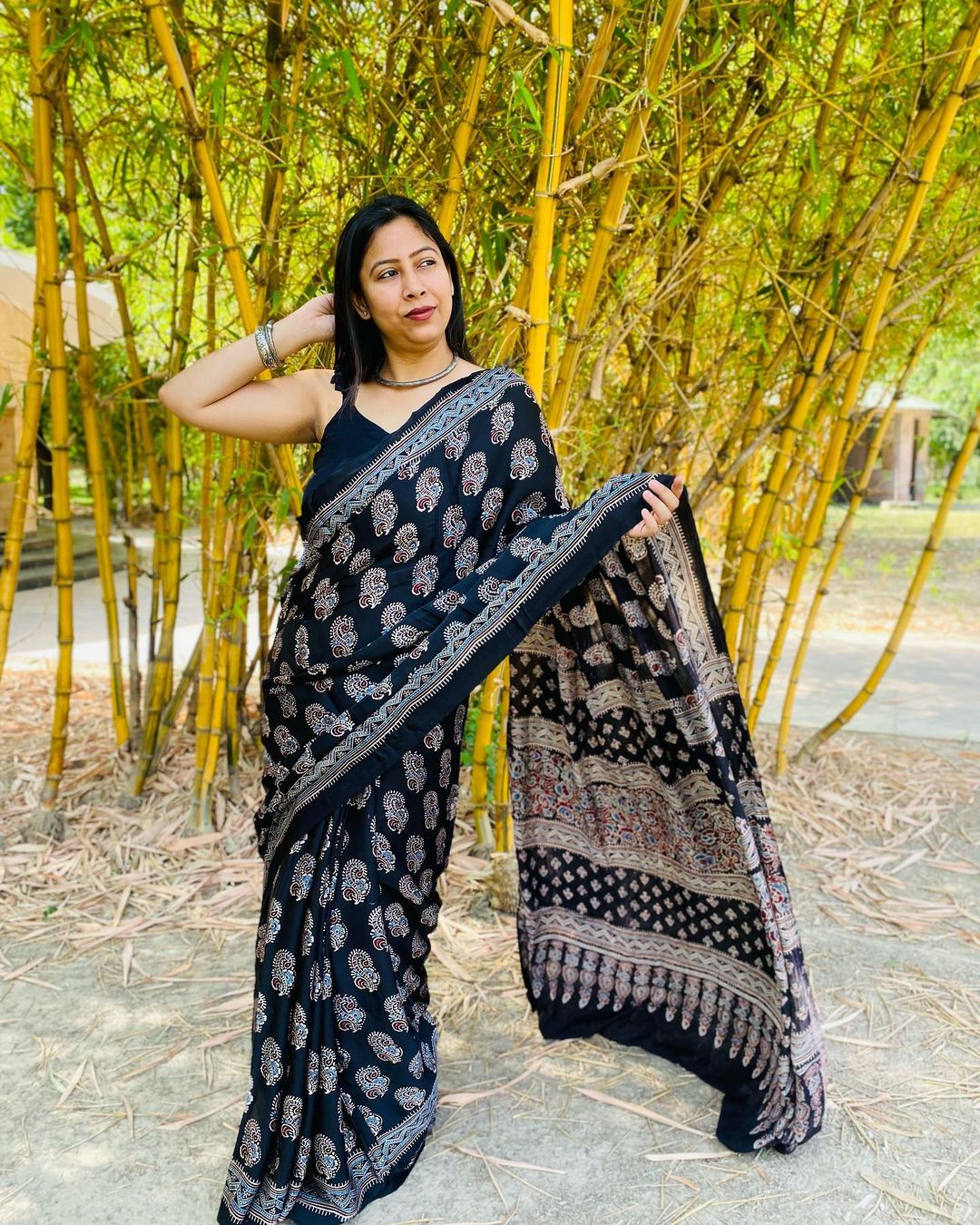 Authentic Black Colour Digital Printed Modal SAREE