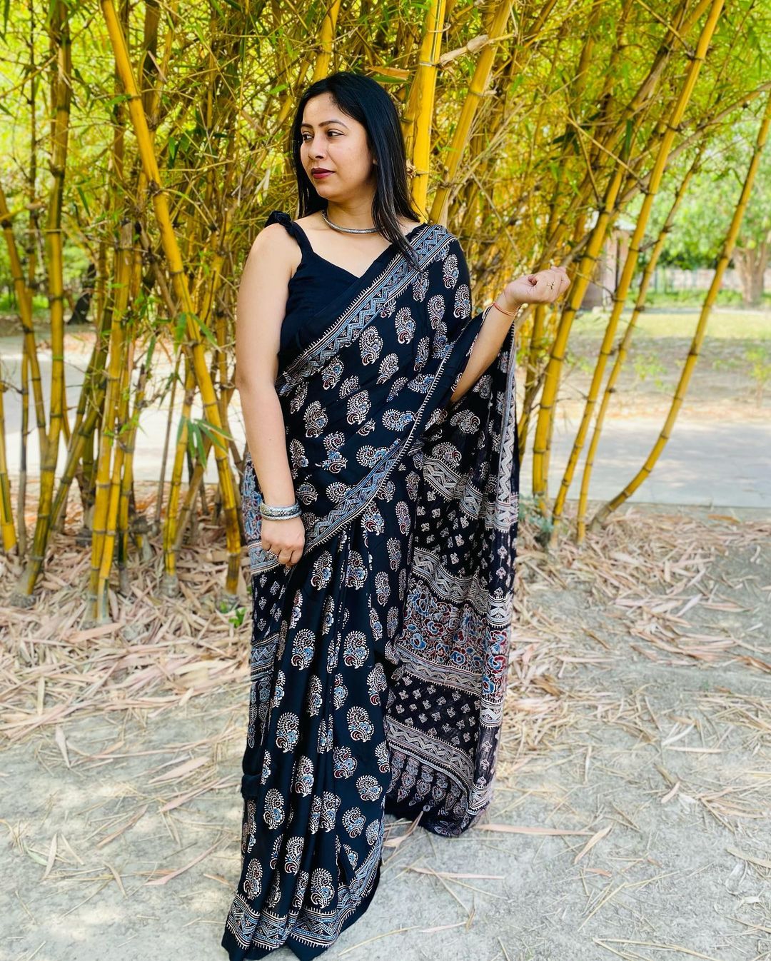 Authentic Black Colour Digital Printed Modal SAREE