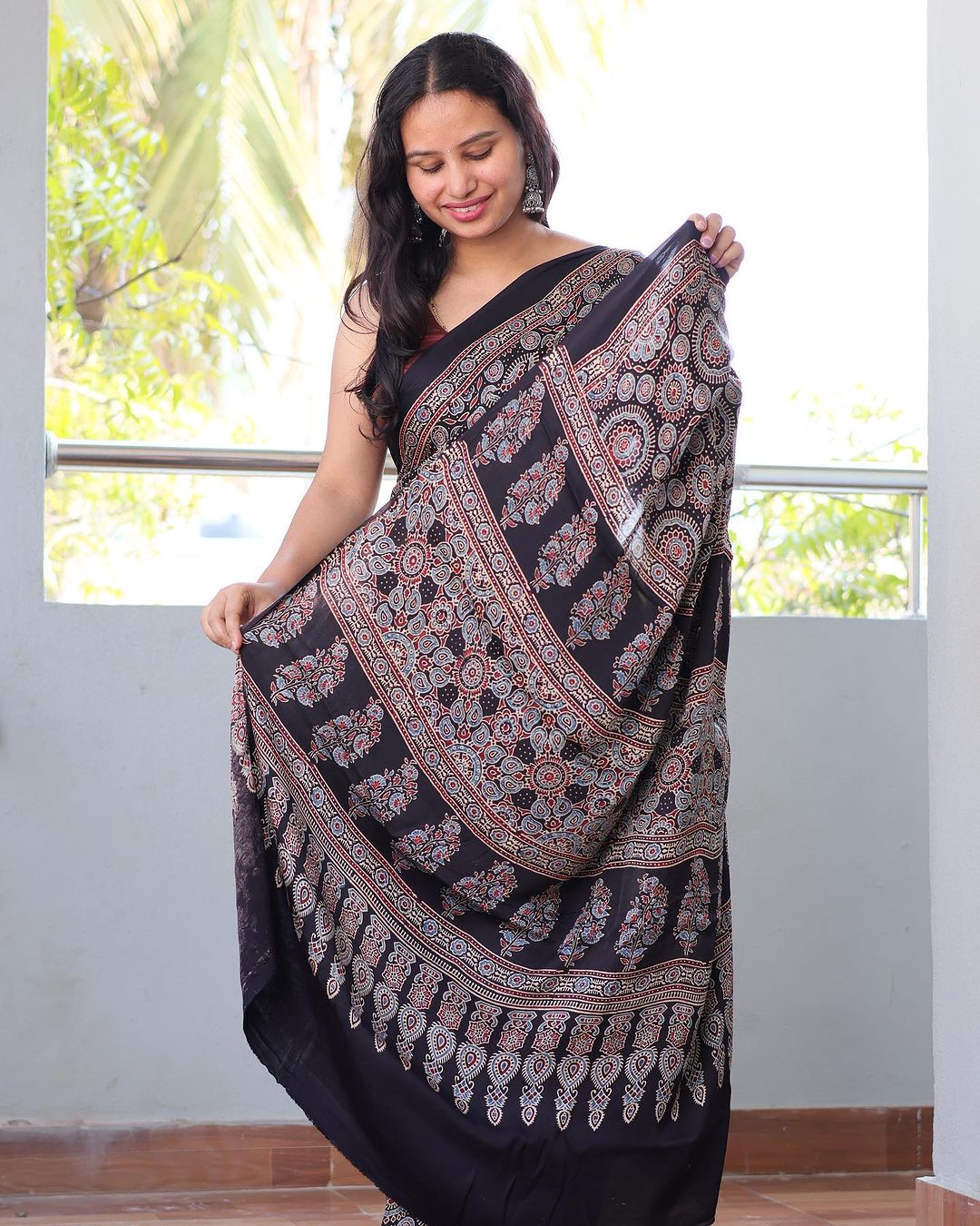 Stylish Black Firozi Digital Printed Modal SAREE