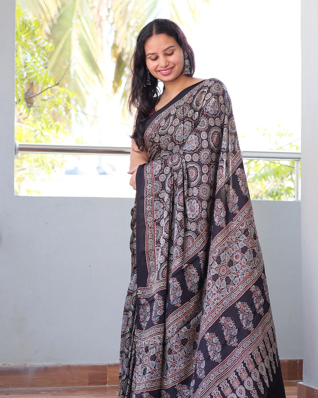 Stylish Black Firozi Digital Printed Modal SAREE