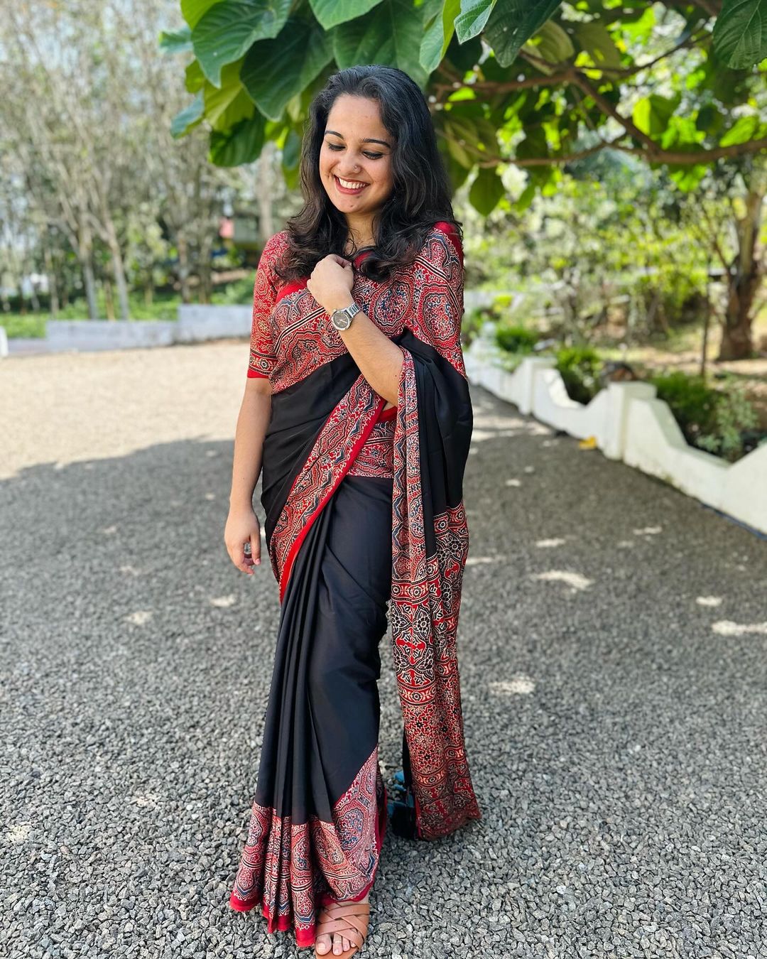 AUTHENTIC BLACK Color Digital Printed Modal SAREE