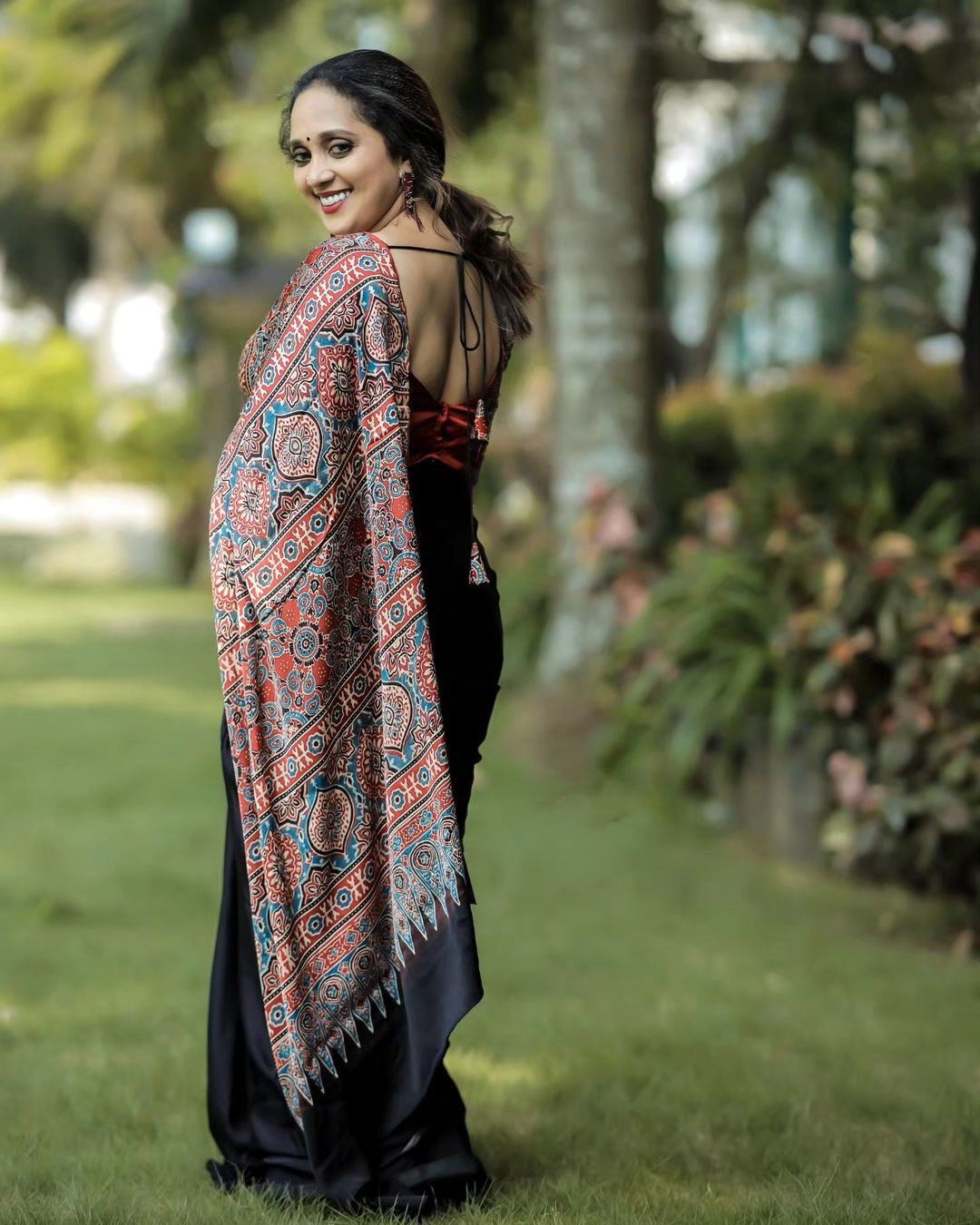 Attractive Black Saree With Multi Colour Pallu Digital Printed Modal SAREE