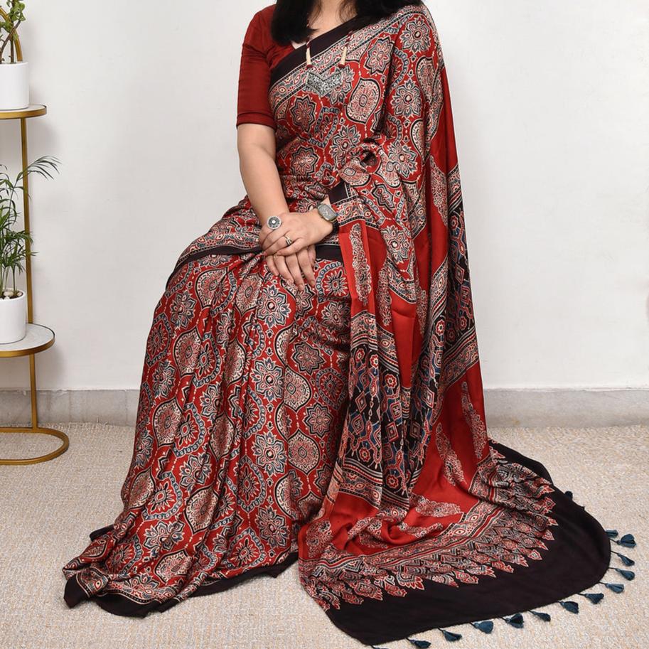 STYLISH RED COLOR DIGITAL PRINTED MODAL SAREE