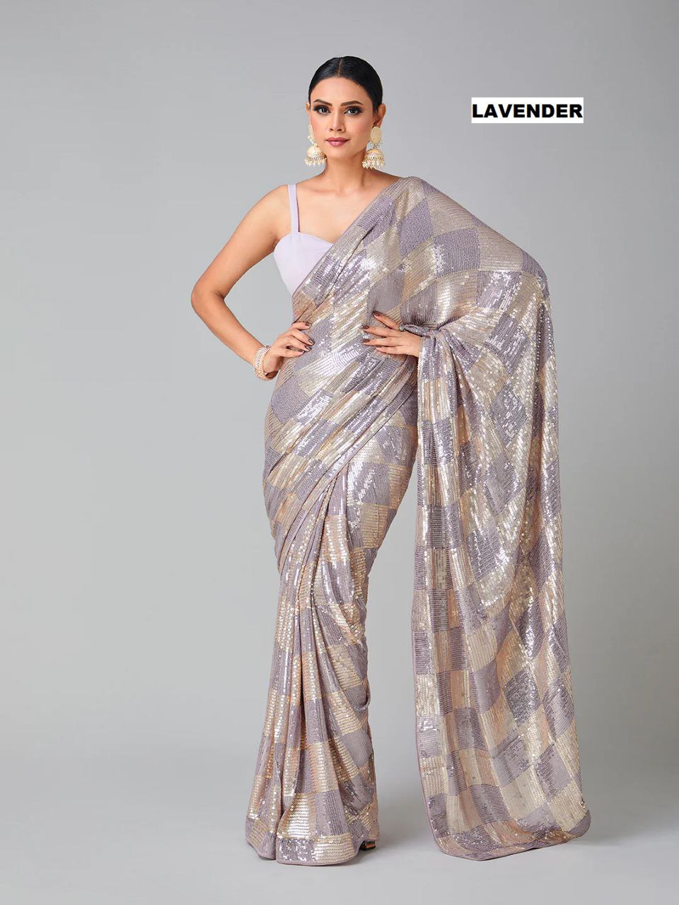 DESIGNER LAVENDER COLOUR BOLLYWOOD SEQUENCE SAREE