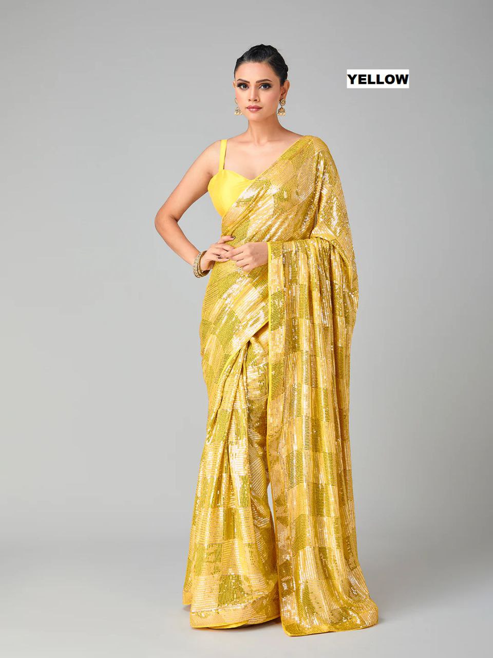 ATTRACTIVE YELLOW COLOUR BOLLYWOOD SEQUENCE SAREE