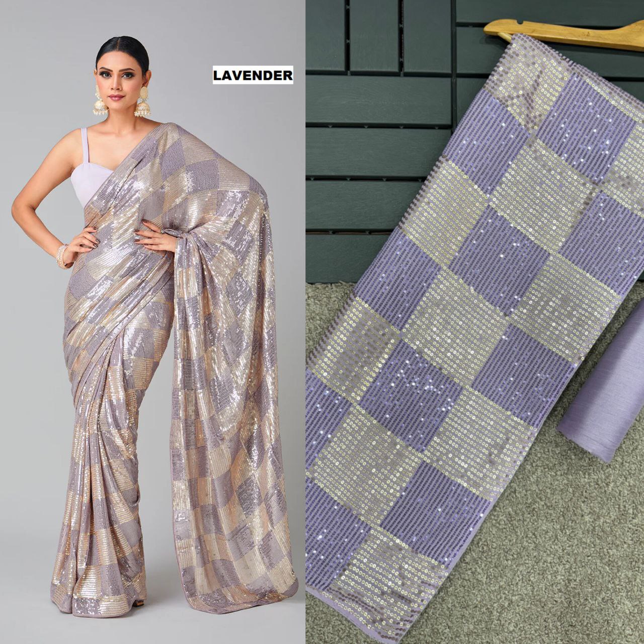 DESIGNER LAVENDER COLOUR BOLLYWOOD SEQUENCE SAREE