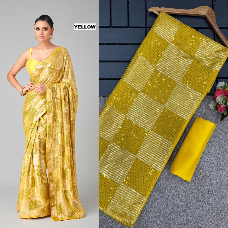 ATTRACTIVE YELLOW COLOUR BOLLYWOOD SEQUENCE SAREE