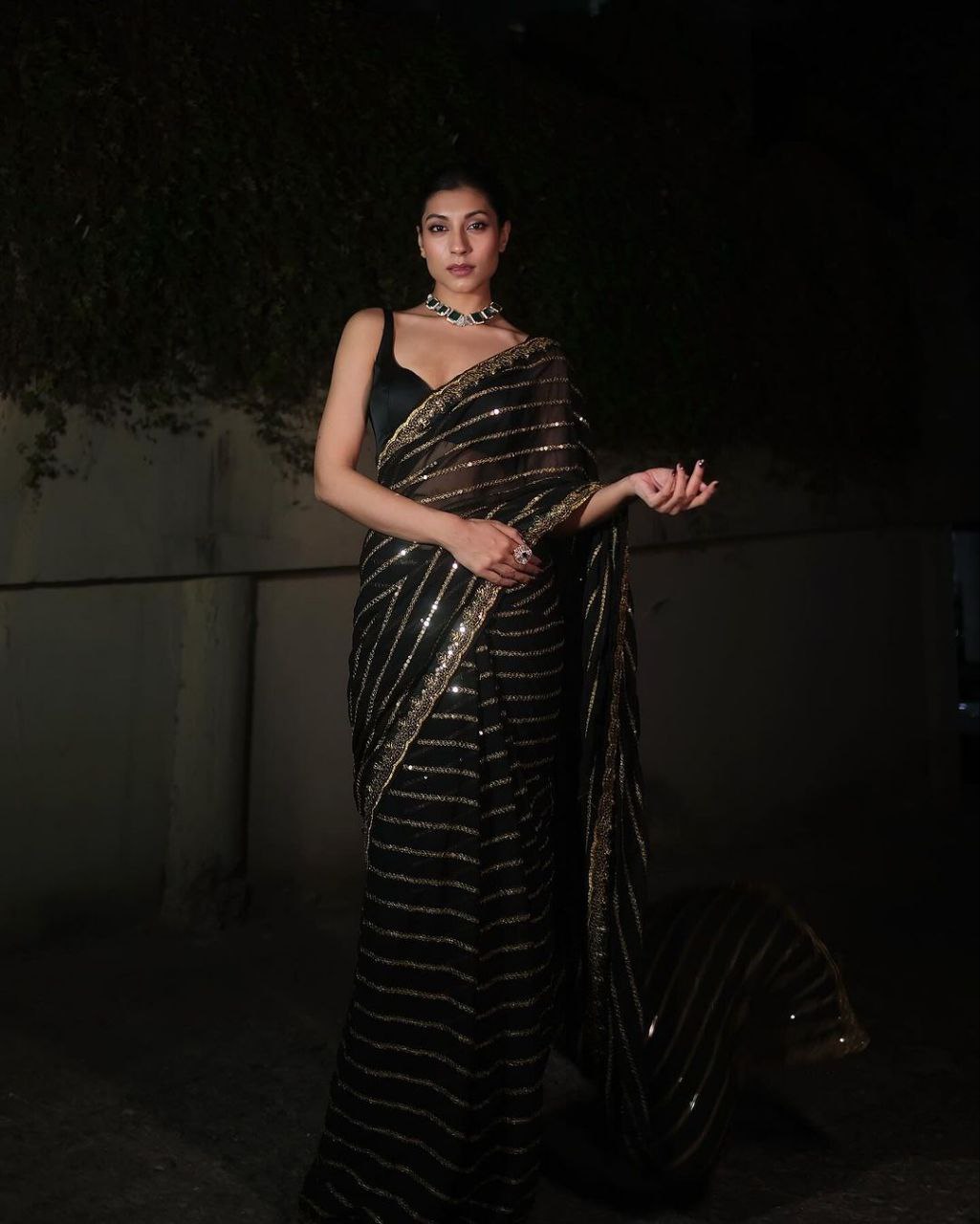 DESIGNER BLACK COLOUR PARTY WEAR BOLLYWOOD SEQUENCE SAREE