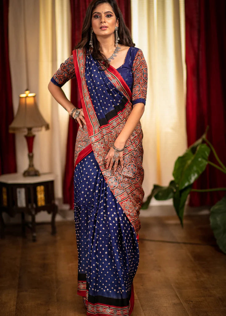 Attractive Blue Color digital printed modal SAREE