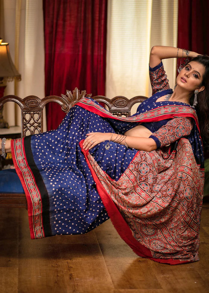 Attractive Blue Color digital printed modal SAREE