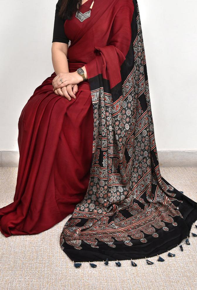 DESIGNER DARK RED COLOR DIGITAL PRINTED MODAL SAREE