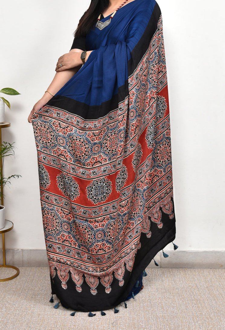 ELEGANT BLUE COLOR DIGITAL PRINTED MODAL SAREE