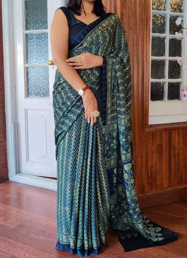 Adorable Zig-Zag Blue Color For Pooja Digital Printed Modal SAREE