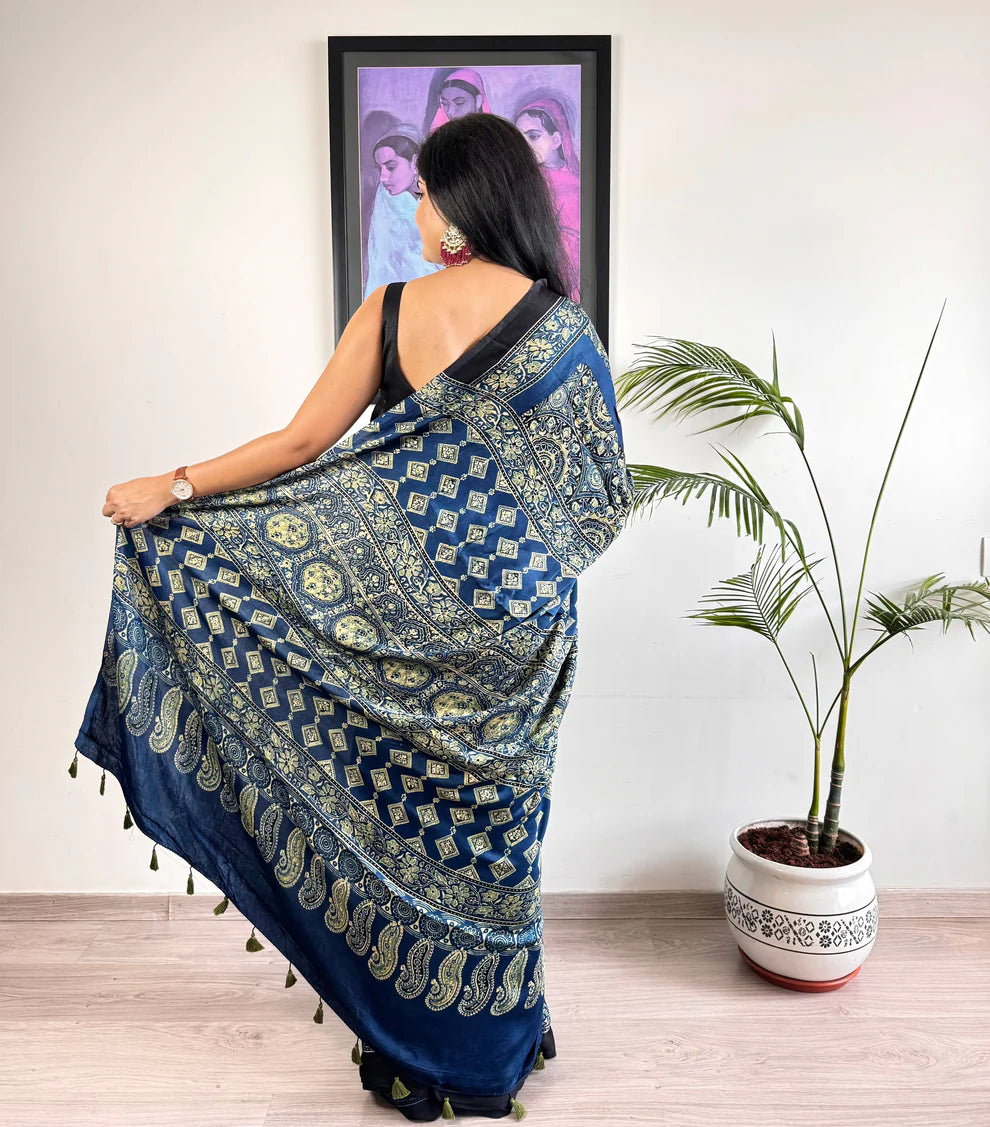 Amazing Blue Color Digital Printed Modal SAREE