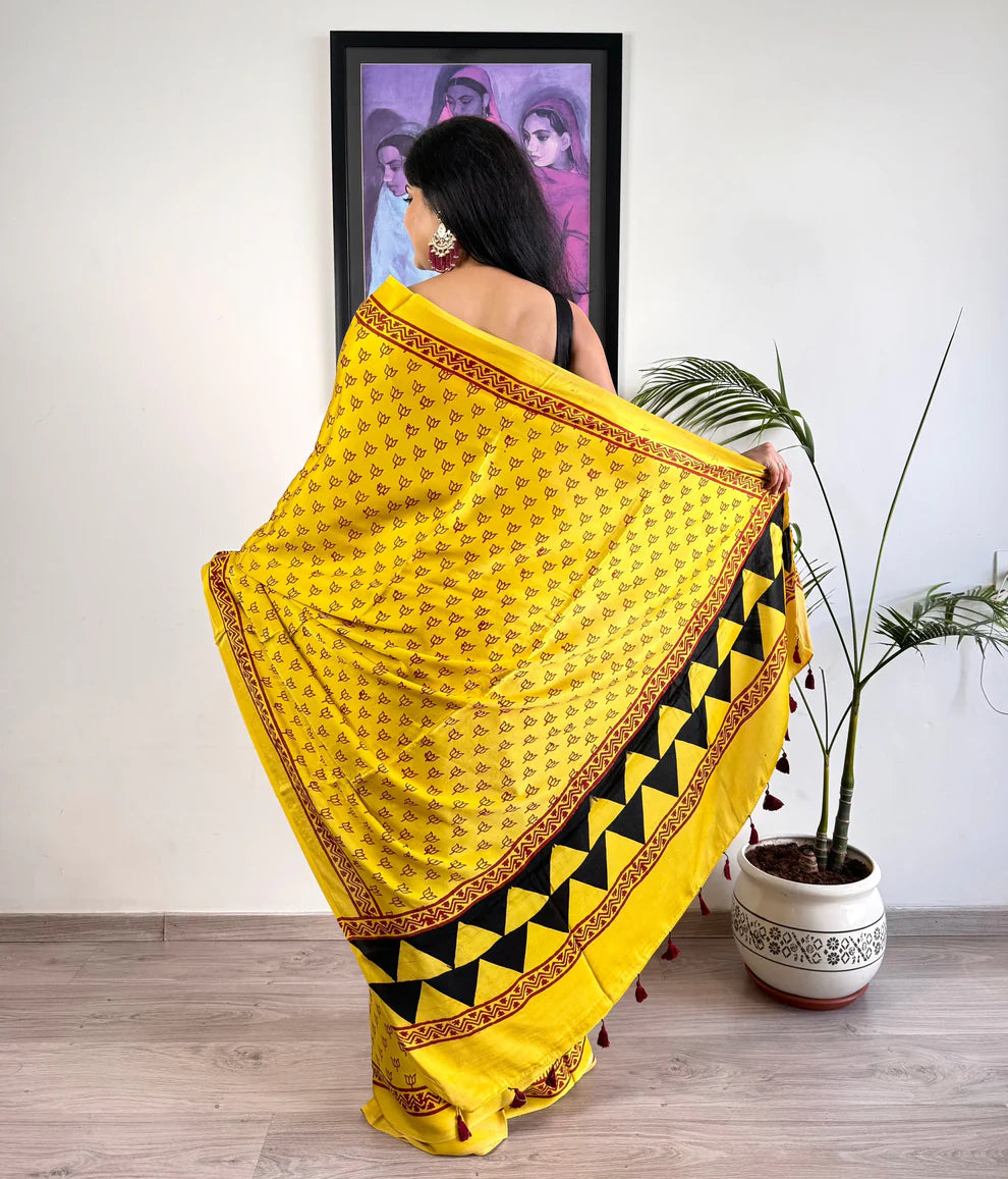 Designer Yellow Color For Pooja Digital Printed Modal SAREE