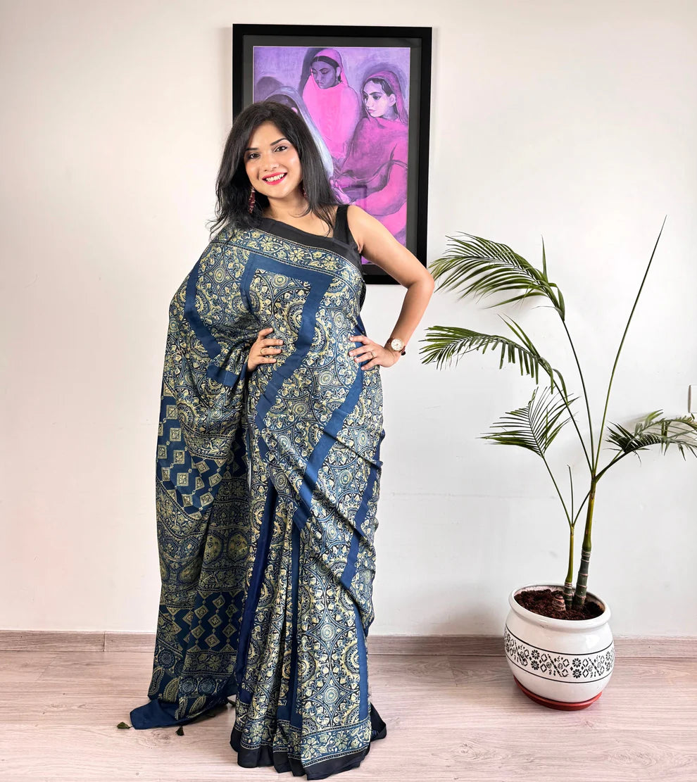 Amazing Blue Color Digital Printed Modal SAREE