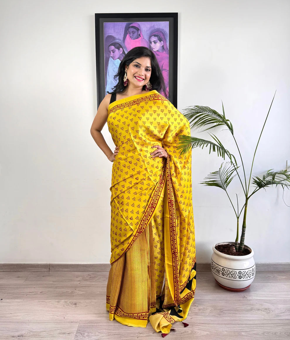 Designer Yellow Color For Pooja Digital Printed Modal SAREE