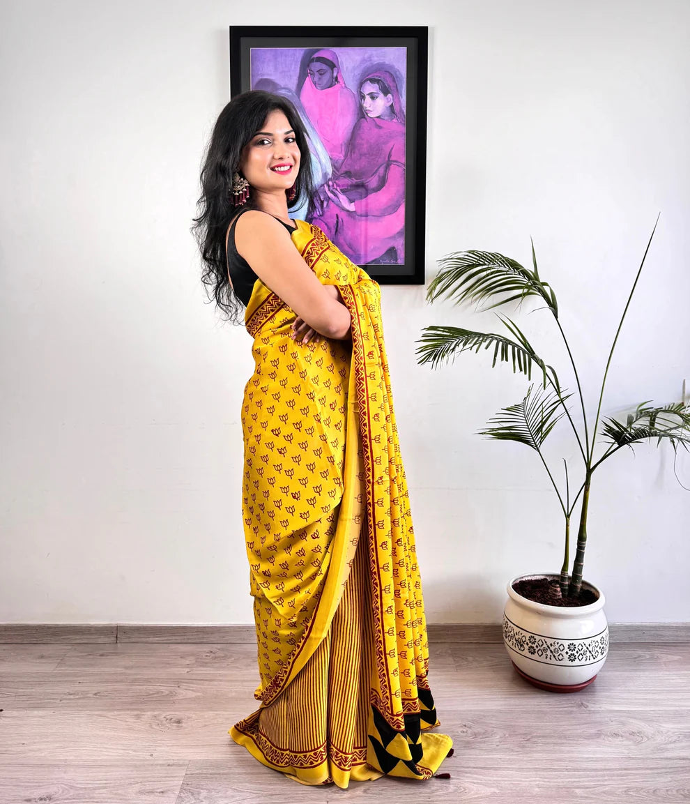 Designer Yellow Color For Pooja Digital Printed Modal SAREE