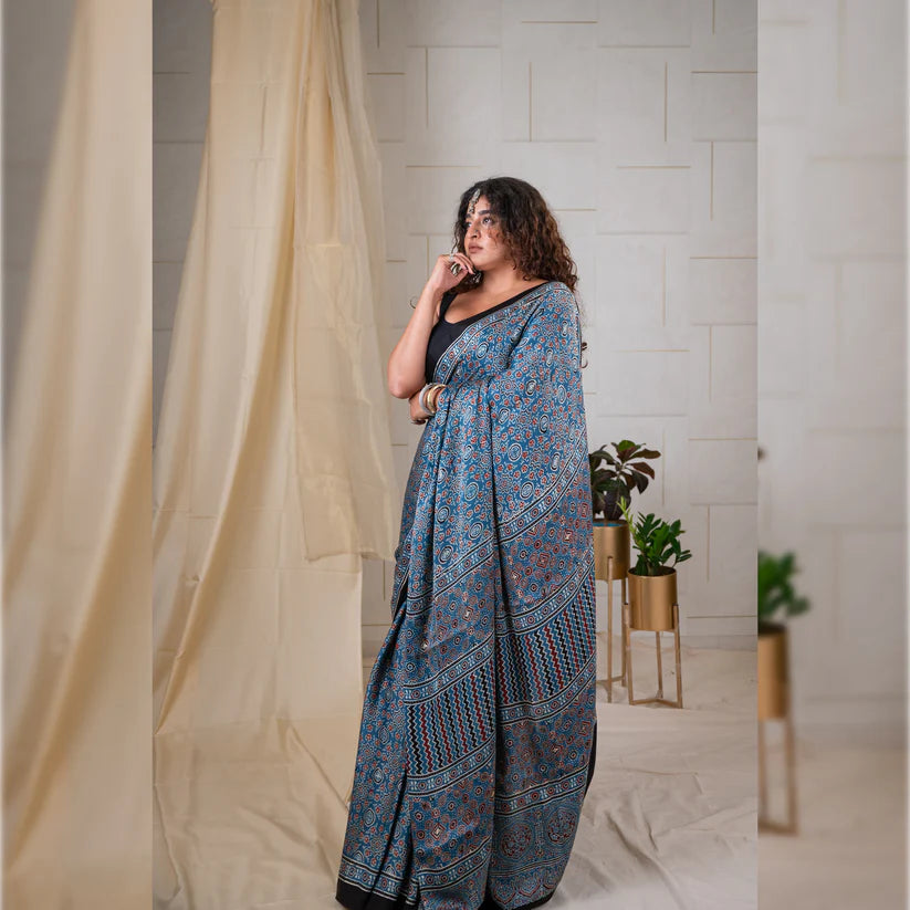 Elegant Bluish Grey Colour Digital Printed Modal SAREE