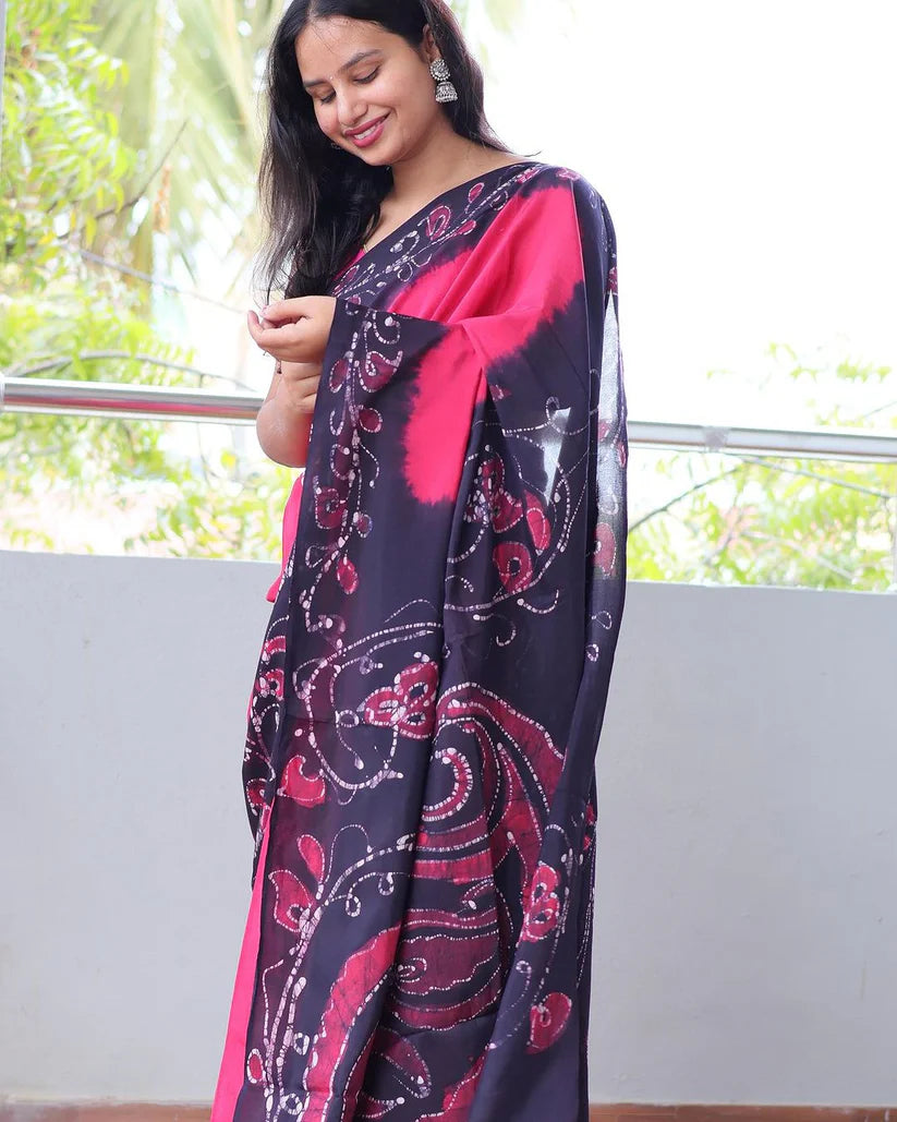 AMAZING PINK COLOR DIGITAL PRINTED LINEN SAREE