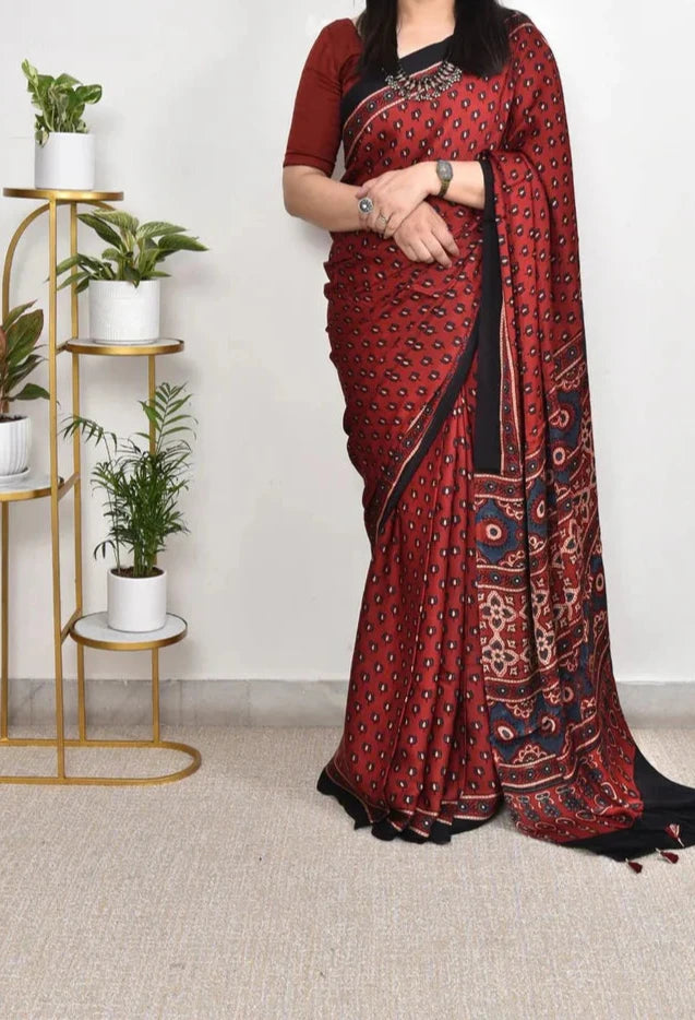 ADORABLE RED COLOR DIGITAL PRINTED MODAL SAREE