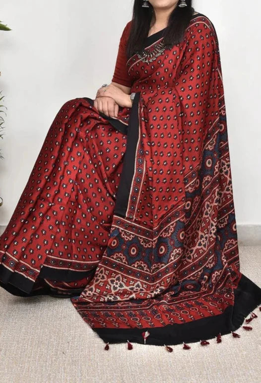 ADORABLE RED COLOR DIGITAL PRINTED MODAL SAREE