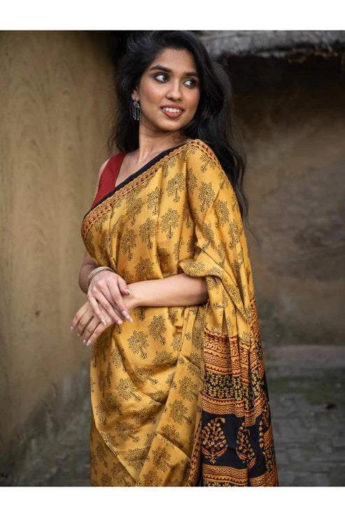 Authentic Mustard Color digital printed modal SAREE