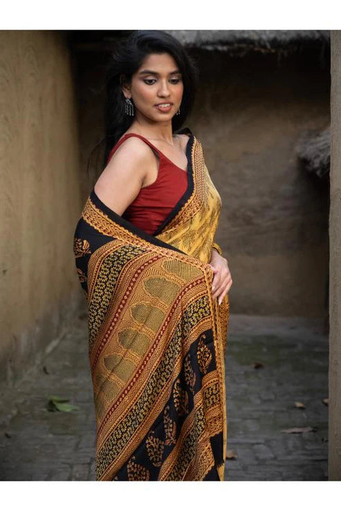 Authentic Mustard Color digital printed modal SAREE