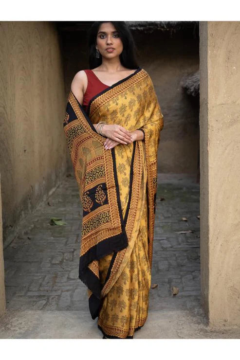 Authentic Mustard Color digital printed modal SAREE