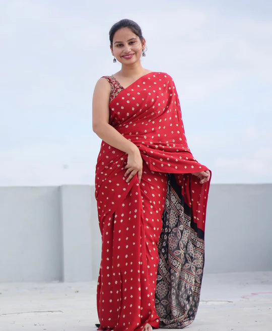 ATTRACTIVE RED COLOR DIGITAL PRINTED MODAL SAREE