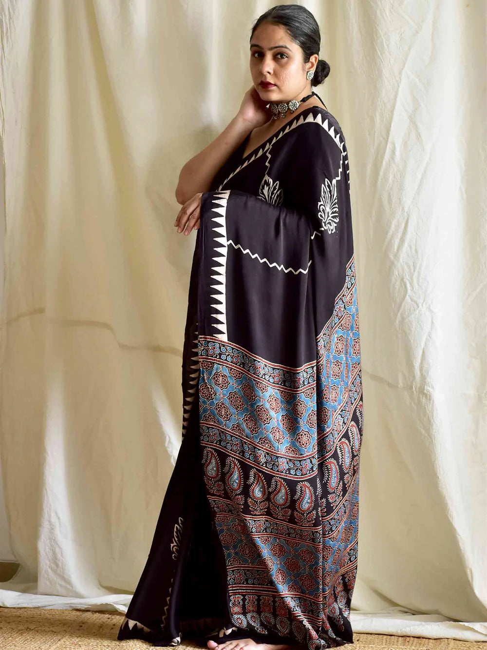 Designer BLACK Color Digital Printed Modal SAREE