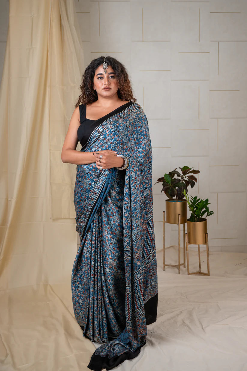 Elegant Bluish Grey Colour Digital Printed Modal SAREE