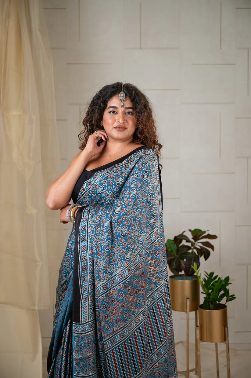 Elegant Bluish Grey Colour Digital Printed Modal SAREE