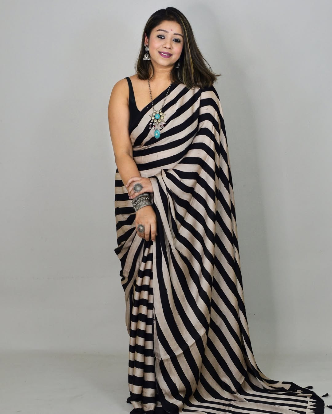 DESIGNER STRIPE MODAL SILK SAREE