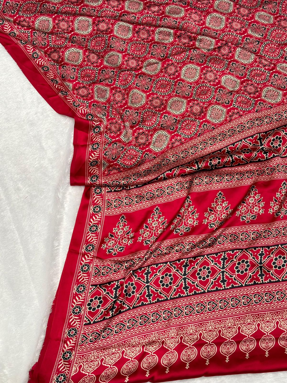 AJRAKH RED MODAL SILK SAREE